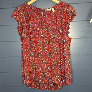 ANTHROPOLOGIE Flutter Sleeve Geometric Paisley Top Sz 12